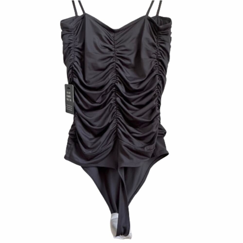 Express Bodysuit Top Sleeveless Ruched Shirred Contour Collection Gray XS NEW - Picture 6 of 13